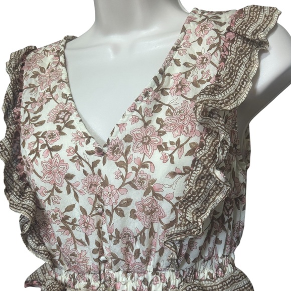 By The River Krysta Beige Floral Print Tiered Ruffle Maxi Dress Small - Picture 5 of 6